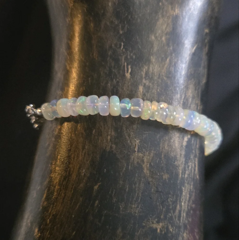 Fire Opal Natural 1-2k ×35 & sterling Rhondel Bracelet Sz8.5" Adjustable - Picture 3 of 8